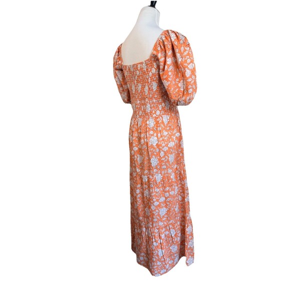 Anna Cate Maxi Dress M Orange Floral Puff Sleeve Smocked Tiered Cotton Boho - Picture 4 of 12